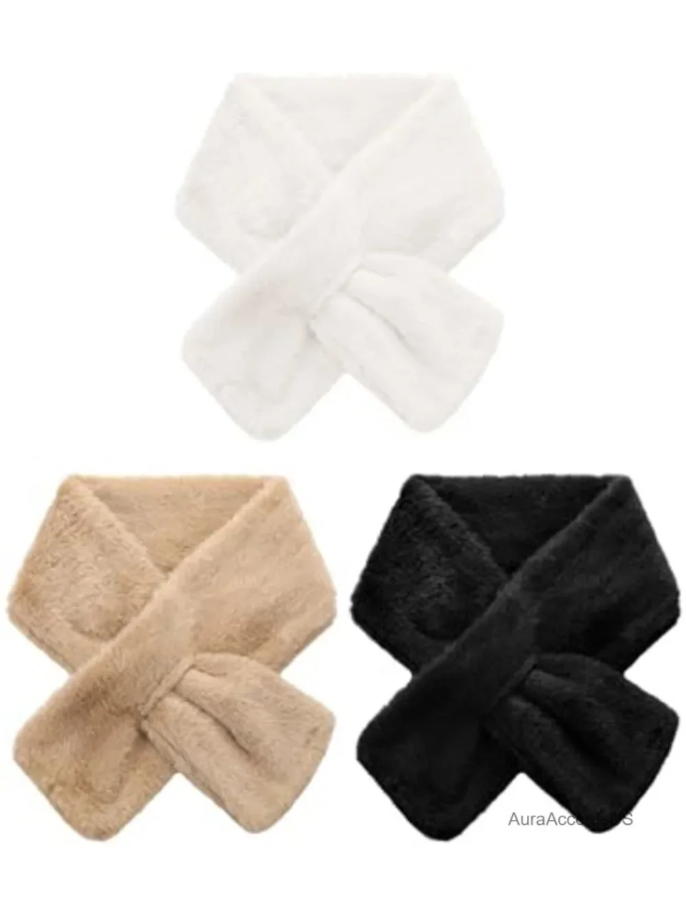 3 Pack Faux Fur Winter Wrap Scarf for Women Warm Cozy Solid Color Snood